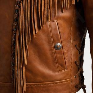 Chaqueta de Cuero con Flecos, Estilo Rockero, para Motociclistas, con Conchos, Ropa Exterior Protectora para Motociclismo, en Color Personalizado - Product Image 5