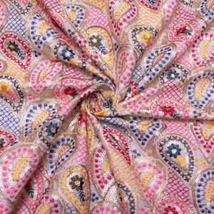 Premium Sequence Embroidery Fabric For Women Fashion Wear Designer <b>Garments</b> Party Wear Dresses Kaftan Abaya Bridal Wear - Product Image 1