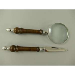 Nickel Polish Metal <b>Magnifying</b> <b>Glass</b> And Letter Opener Wood Handles Office Supplies Decorative <b>Magnifying</b> <b>Glass</b> With Stand - Product Image 2