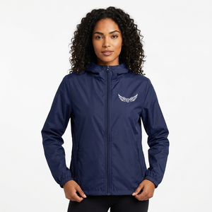 Men's Navy Blue Hooded Windproof <b>Jacket</b> With Embroidered Logo Zipper Front Spring Outerwear - Product Image 3