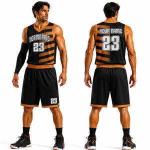 Custom Printed Basketball Jersey Men's Sleeveless V-Neck Team <b>Name</b> 23 Black Orange Sublimated Mesh Athletic Wear All Seasons - Product Image 1