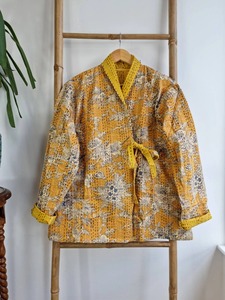 100% Cotton Bath Robe Beach Kimono Dressing Gown <b>Cardigan</b> Floral Butterfly Winter Dress V-neck Drawstring Closure Breathable - Product Image 3