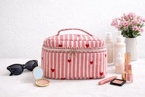 Sac de voyage vintage en coton imprimé cœurs couleur pêche, étanche, avec fermeture éclair, écologique, résistant à l'eau, durable, à porter à la main - Product Image 4