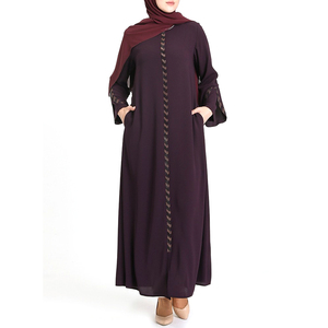 Women's Muslim Modest Midi Abaya Embroidery Detail <b>Long</b> <b>Sleeve</b> Solid Color Polyester Customizable Daily Wear Middle East Style - Product Image 1