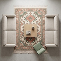 Modern Vintage Kilim Area Rug Hand Knotted Wool/Cotton Carpet Geometric Pattern Fringe Eco-Friendly Non-Slip Low Pile Washable