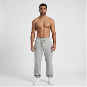 Haute qualité femme gris taille haute pantalon coton français éponge large jambe pantalons de survêtement pour femmes travail pantalon hiver pantalon hommes - Product Image 1