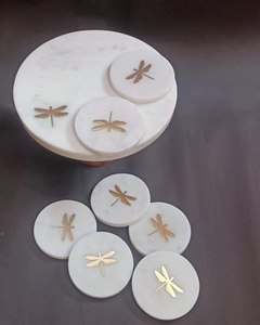 Trending Style <b>Marble</b> <b>coaster</b> Set With Brass Gold Dragon Fly Design Coffee & Wine Table Decoration Non Slip Mats & pads Placemat - Product Image 5