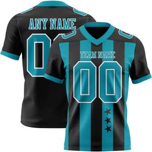 Camiseta de Fútbol Americano Elite Negra con Rayas Teal, Malla Transpirable Bird Eye, Logotipo Personalizado, Colores del Equipo, Nombre, Número, Fabricante - Product Image 1
