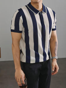 T-shirt à rayures pour homme, séchage rapide, coupe ample, polyester et coton, manches courtes, vêtement décontracté - Product Image 1