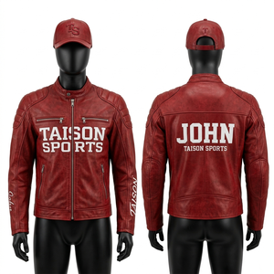 Mens Red Cowhide Leather Motorbike <b>Jacket</b> 950 GSM Quilted Shoulder Panels Custom Print Logo Men's <b>Jackets</b> - Product Image 1