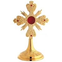 Monstrance en laiton avec centre en gemme rouge et accents miroir, décorative pour table, pour usage en église catholique