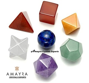 Gemstone 7 Chakra PLATONIC <b>Dice</b> <b>Set</b> Carved Engraved Healing Kit Customization Velvet Bags Wooden Box Waterproof Polished Stones - Product Image 3