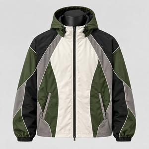 Men's Color Blocking Windproof <b>Racer</b> <b>Jacket</b> Stand Collar Zipper Closure Sporty Style Autumn Wear - Product Image 5