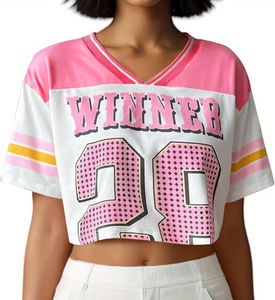 Maillot de football d'été pour femme, col en V régulier, épaules tombantes, respirant, protection UV, évacuation de l'humidité, 100 % polyester - Product Image 2