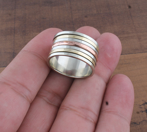 Wholesale <b>925</b> Sterling <b>Silver</b> Metal Band <b>Ring</b> Two-Tone Brass Design <b>Ring</b> Handcrafted <b>Silver</b> and Brass Band Jewelry Supplier - Product Image 2