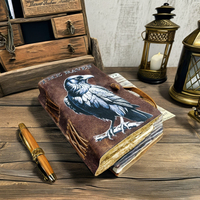 NEW ERA Carnet en cuir à couverture rigide vintage avec design Raven, reliure cousue, impression UV, 100 feuilles, cadeau pour les amoureux des animaux