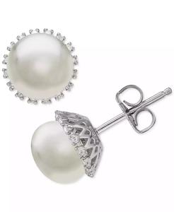Perla d'acqua dolce coltivata (8mm) & diamante (1/10 ct. T. w.) Orecchini a bottone in argento Sterling | Macacy's - Product Image 1
