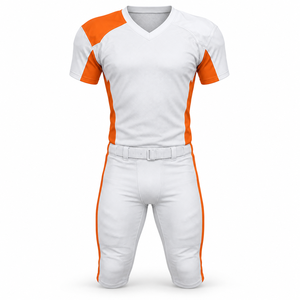 Ensemble d'uniformes de football américain blanc et orange à 12 panneaux, avec épaulettes décalées, 100 % polyester, antibactérien, anti-UV, séchage rapide - Product Image 1
