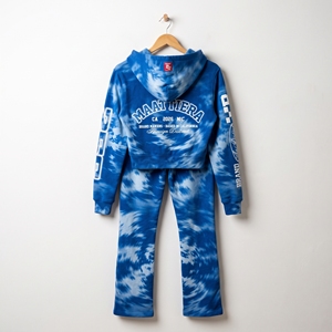 Womens <b>Blue</b> Tie <b>Dye</b> Tracksuit Set Cropped Zip Hoodie Matching Jogger Pants Graphic Streetwear Custom Wholesale Apparel - Product Image 6