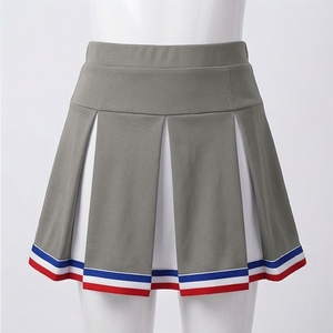 High Waist Pleated <b>Mini</b> <b>Skirt</b> Women Gray Solid Color With <b>Red</b> White Blue Trim Comfortable All Seasons Wear - Product Image 1