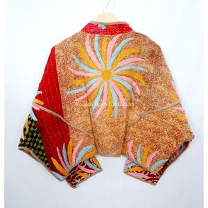 Chaqueta Kantha de algodón vintage hecha a mano para mujer, chaqueta corta para la temporada de otoño, chaqueta Kantha corta vintage para mujer - Product Image 6