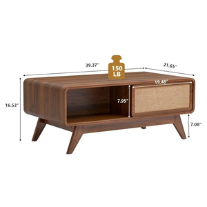 Mesa de Centro de Madera de Teca Sólida de Estilo Mid-Century con Cajón de Almacenamiento, Mueble de Madera Natural para Sala de Estar - Product Image 1