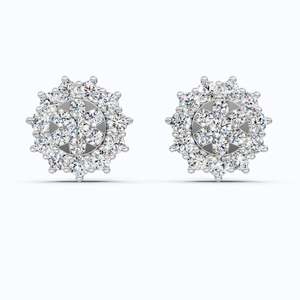 Boucles d'oreilles clous en diamant de laboratoire Halo, certifiées IGI, 0,95 CTW, or massif 14K plaqué rhodium, taille brillant, luxe, mariage - Product Image 4