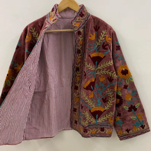 Suzani Embroidered Velvet Winter <b>Jacket</b> Handmade <b>Short</b> Festival Coat Ethnic Bohemian Outerwear Winter Kimono <b>Jacket</b> - Product Image 1