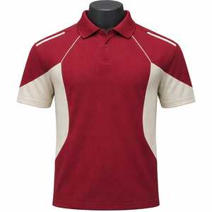 Polo à manches courtes pour homme, rouge et beige, à blocs de couleurs, séchage rapide, tricoté, coupe décontractée classique - Product Image 1