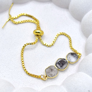 Pulsera de Diamante Herkimer en Bruto, Chapada en Oro, Ajustable, Joyería Minimalista, Regalo para Ella - Product Image 5
