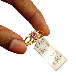 22K Solid Gold Flower <b>Ring</b> for Women Traditional Indian Ruby and CZ Accented Pure Gold <b>Finger</b> <b>Ring</b> Handcrafted Fine Jewelry - Product Image 2