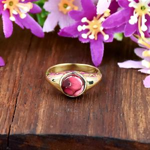 Bague élégante en argent 925 plaqué or 18 carats avec pierre précieuse turquoise Mohave et rose rouge, fabrication artisanale, bijou raffiné, cadeau pour femme - Product Image 5