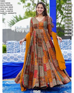 Vestido Anarkali Tradicional Bandhani Marrón Elegante, Material de Rayón, Largo hasta el Suelo, Listo para Bodas y Fiestas, Secado Rápido - Product Image 3