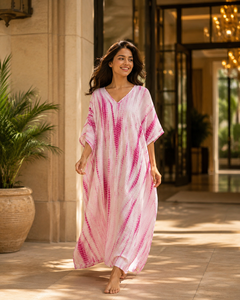 Wholesale Women Cotton Tie Dye <b>Kaftan</b> Boho Beach Cover up Maxi Eco-Friendly Handmade V-Neck Modern Loungewear <b>Summer</b> Kimono Robe - Product Image 1