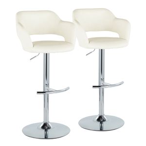Set di 2 Sgabelli da Bar Contemporanei Margarite Regolabili in Metallo Cromato e Ecopelle Crema con Base Girevole e Poggiapiedi Arrotondato a T - Product Image 1
