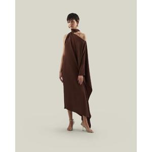 Robe de soirée longue trapèze asymétrique élégante et sexy en crêpe drapé, sans manches, couleur unie, taille basse, toutes saisons - Product Image 6