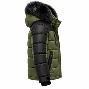 <b>Men's</b> Winter Puffer <b>Jacket</b> With Fur Hood Color Blocking <b>Down</b> <b>Filled</b> Zipper Closure Casual Outerwear - Product Image 3