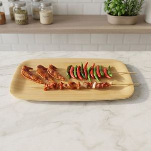 Plateau de service rectangulaire pliable en bois, facile à nettoyer, pour présentation alimentaire, design minimaliste, réutilisable, rangement de vaisselle individuel - Product Image 2