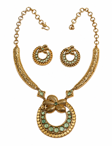 Elegante Conjunto de Collar y Pendientes de Latón Chapado en Oro Antiguo con Circonitas, Estilo Bohemio, para Compromiso o Boda, para Mujer - Product Image 1