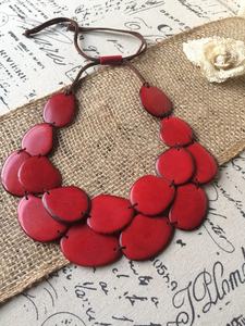 Red Tagua Resin <b>Angel</b> Necklace Big Bold Women's Wearable Art Double Strand Adjustable Cord Statement Handcrafted - Product Image 2