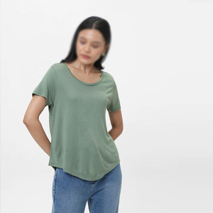 T-shirt décontracté d'été pour femme, col rond, manches courtes, coupe régulière, en coton respirant, idéal pour la course et le yoga en extérieur – Vente en gros - Product Image 3