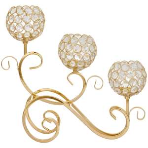 Candélabre doré avec trois boules de cristal en dessus, décoration d'intérieur - Product Image 6