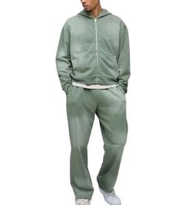 Survêtements personnalisés délavés à l'acide, zippés, 420 GSM, coupe droite, ensemble jogging, survêtement vieilli, ensembles sweats à capuche et pantalons de survêtement pour hommes - Product Image 1