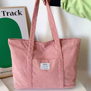 ink Ribbed Corduroy <b>Tote</b> <b>Bag</b> For Women Shopping <b>School</b> College Work Large Capacity Cotton Fabric Shoulder Handbag Trending - Product Image 1