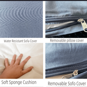 Set di divani da esterno in rattan PE nero da 7 pezzi con tavolo e cuscini blu per mobili da giardino - Product Image 6