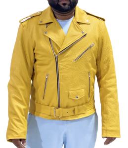 Chaqueta de motorista de piel de serpiente para hombre, chaqueta de cuero para moto, chaqueta de cuero para motocicleta encerada de Color amarillo mostaza para hombre - Product Image 1