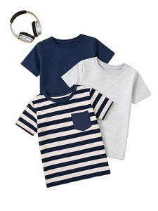 3pcs Set Medium-Large Short Sleeve T-Shirts Summer Outdoor Casual Neck Top Striped Pattern Machine Random Print Pocket Quick Dry - Product Image 6