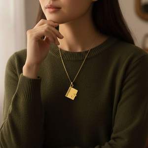 18K Gold Plated Stainless Steel Classic Link Chain <b>Book</b> Locket <b>Necklace</b> Photo Memory Pendant Private Label - Product Image 6