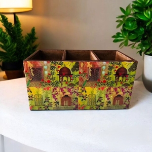 ที่ใส่ช้อนส้อมไม้ MDF ลายพิมพ์พฤกษศาสตร์ พร้อมที่วางกระดาษเช็ดปากในตัว สำหรับโต๊ะอาหาร ร้านอาหาร คาเฟ่ - Product Image 5