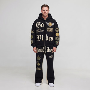 Conjunto Deportivo Personalizado para Hombre, Sudadera con Cierre y Pantalones Deportivos, Estilo Urbano, Corte Holgado, Ropa de Invierno - Product Image 1